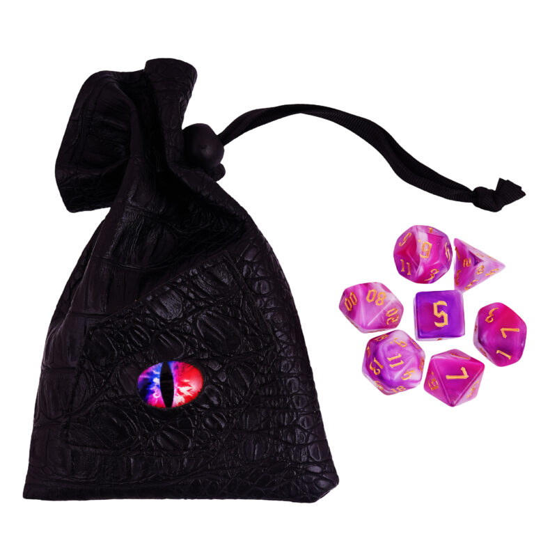 Gaming Dice In A Multi Colored Eye Bag