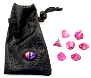 D & D Dice Set With Pink Dragon Eye Bag