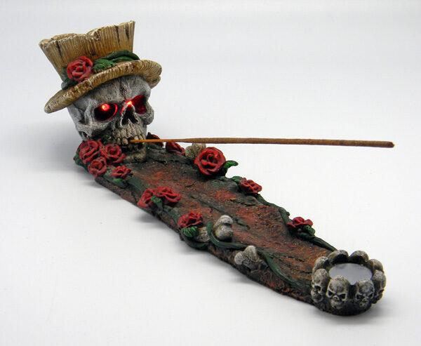 Skull With Roses Incense Burner Led Eyes