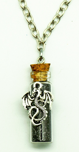 Dragon Black Glitter Bottle Necklace