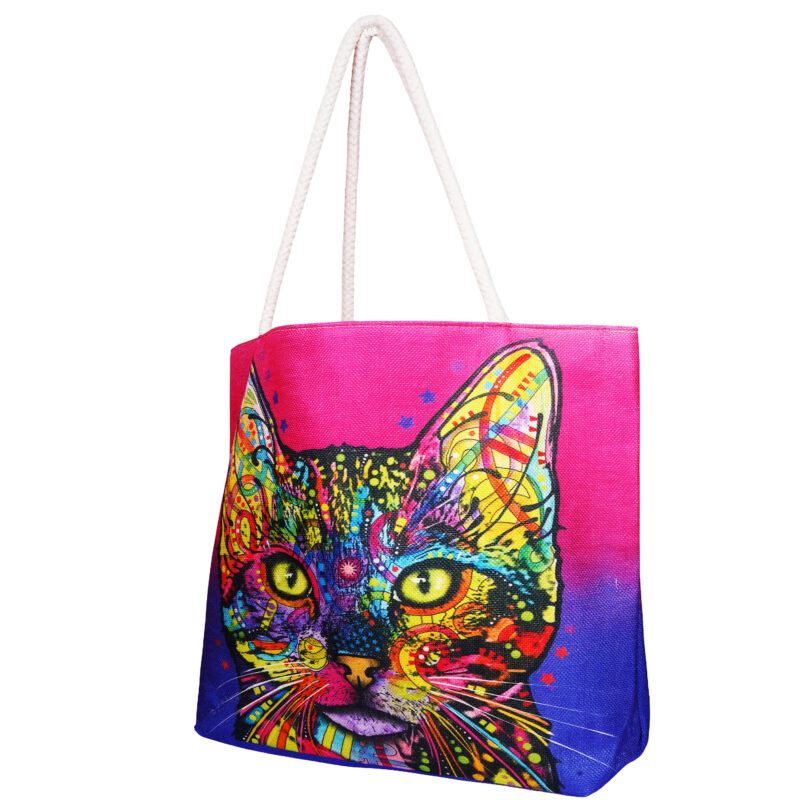 Cat Techno Jute Tote Bag