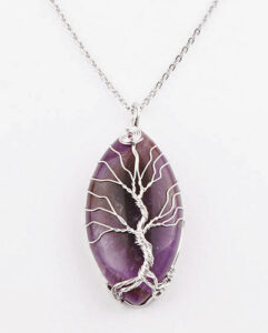 Oval Amethyst Tree Of Life Necklace