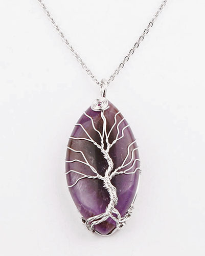 Oval Amethyst Tree Of Life Necklace