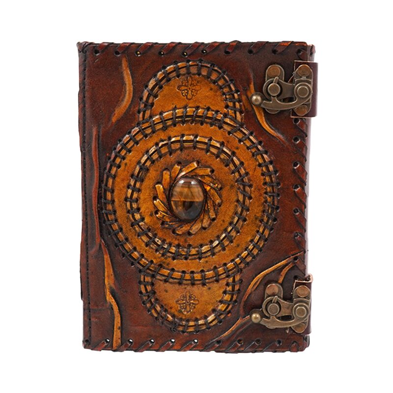 2 Tone Leather Embossed Journal With Tiger Eye Stone