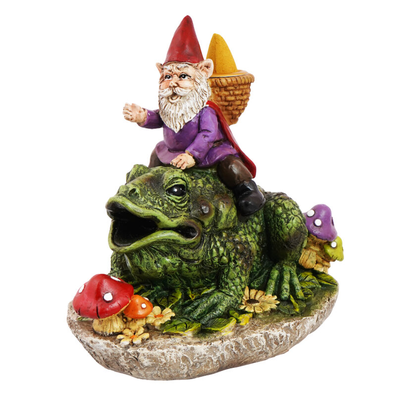Gnome Riding Frog Back Flow Incense Burner