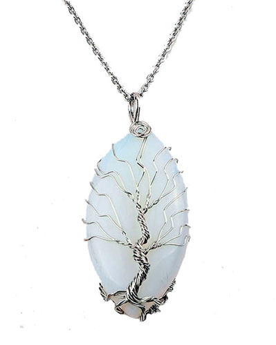 Oval White Opal Tree Of Life Necklace