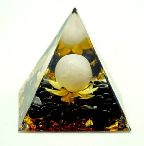 Lotus Flower With White Moon Orgonite Pyramid