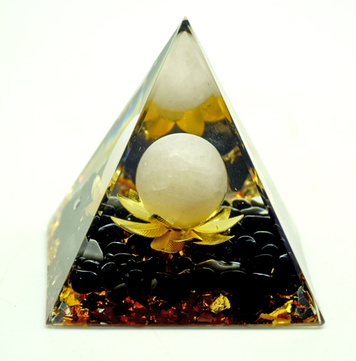 Lotus Flower With White Moon Orgonite Pyramid