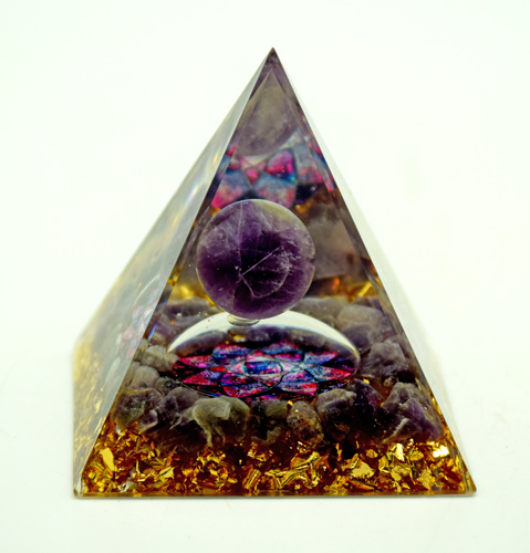 Purple Moon With Lotus Design Orgonite Pyramid