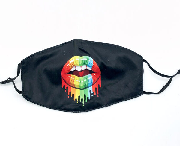 Black 3 Ply Multi Colored Printed Lips